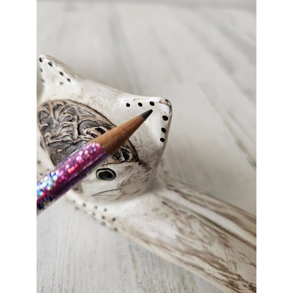 Serrv wooden cat Indonesia statue figurine unique calico decor - Picture 10 of 11